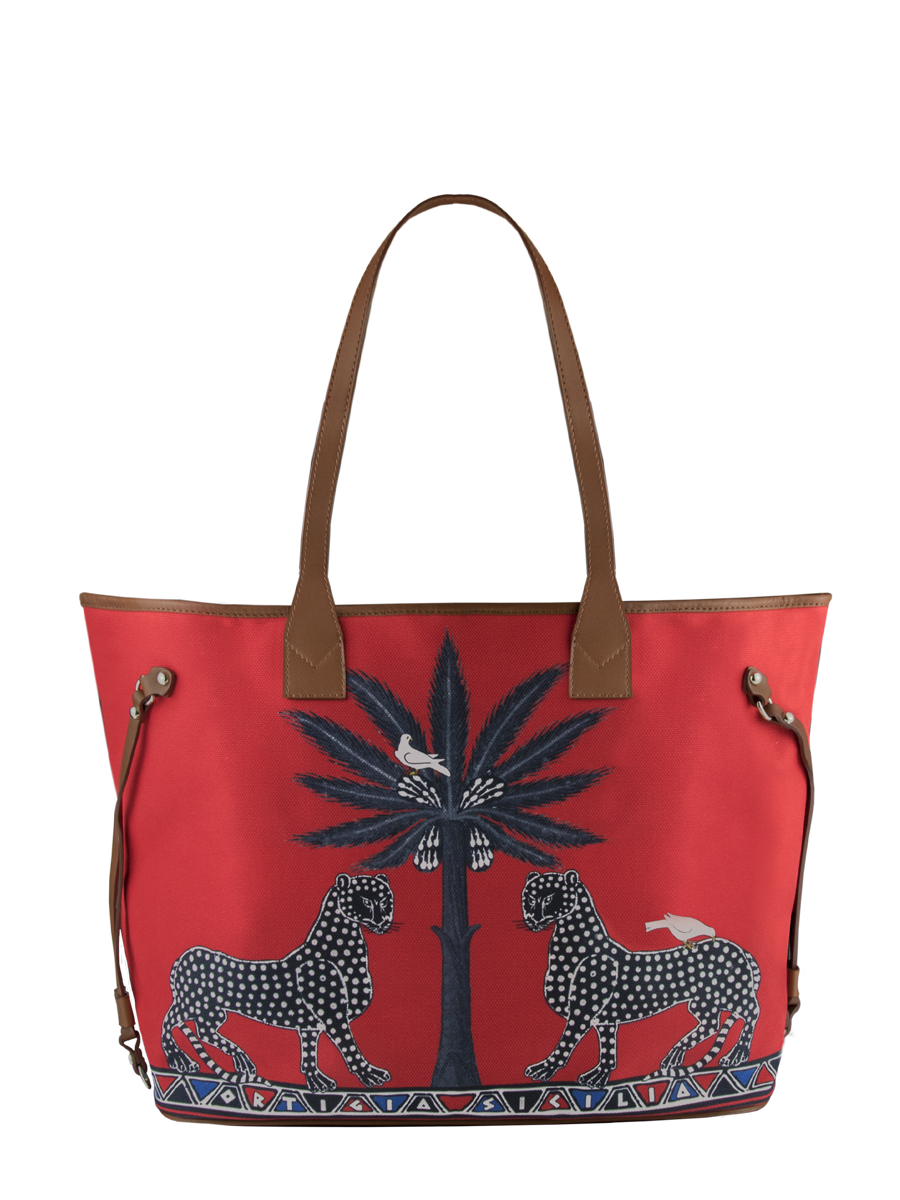 Canvas Tote Gattopardo Rosso