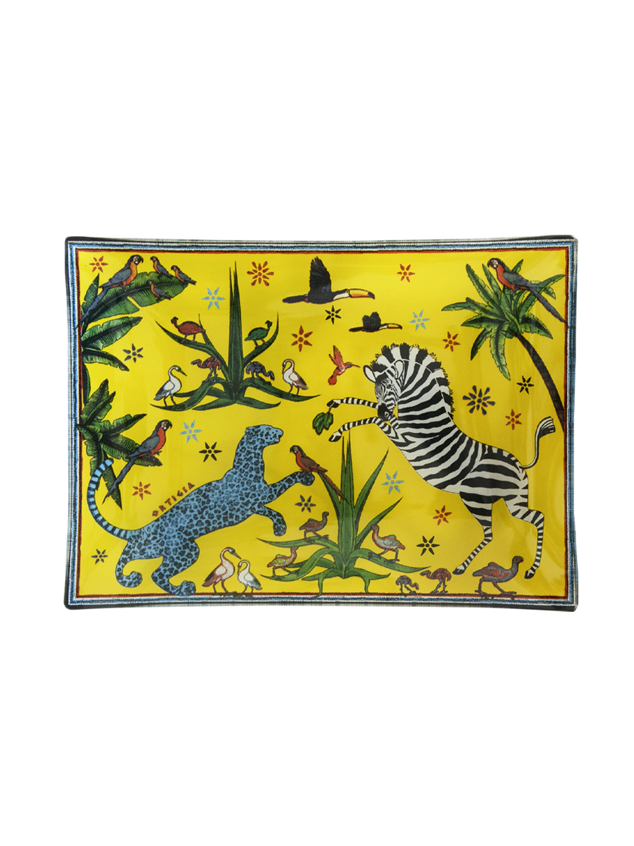 Glass Plate Jungle Yellow 18x13cm