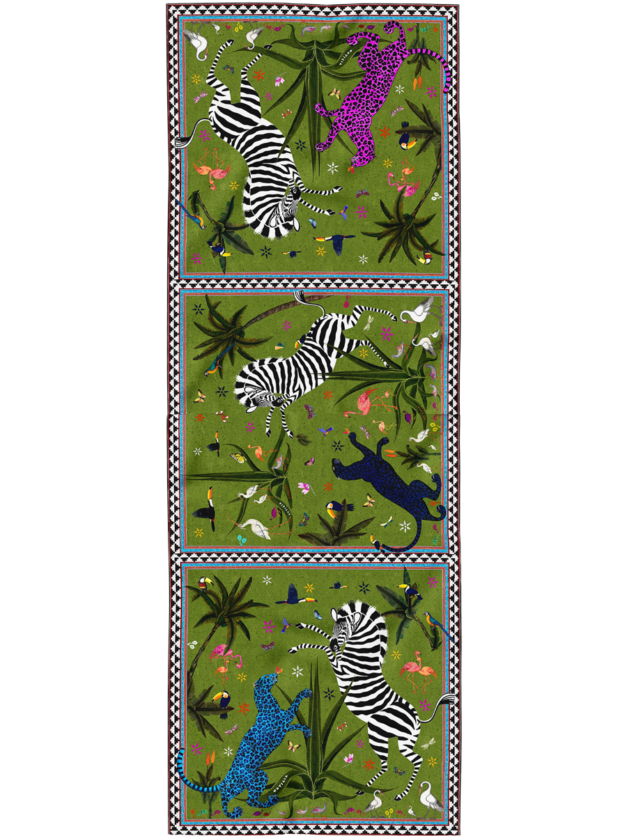 Ocelot Silk Scarf Jungle Verde Primavera 200x70cm