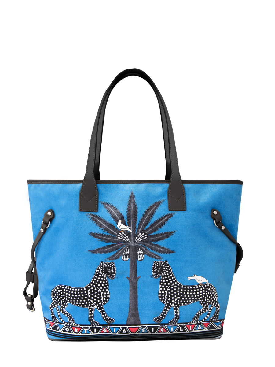 Velvet Tote Gattopardo Blue