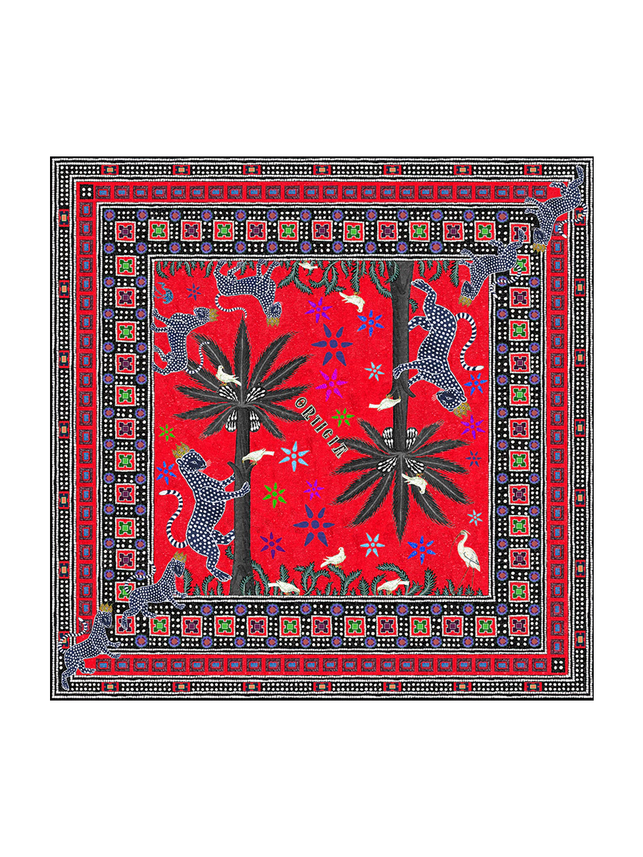 Gattopardo Square Cashmere Blend Scarf Red 130x130cm